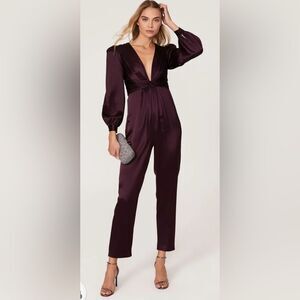 leena for Mac Duggal Plum V-neck Jumpsuit Size 10